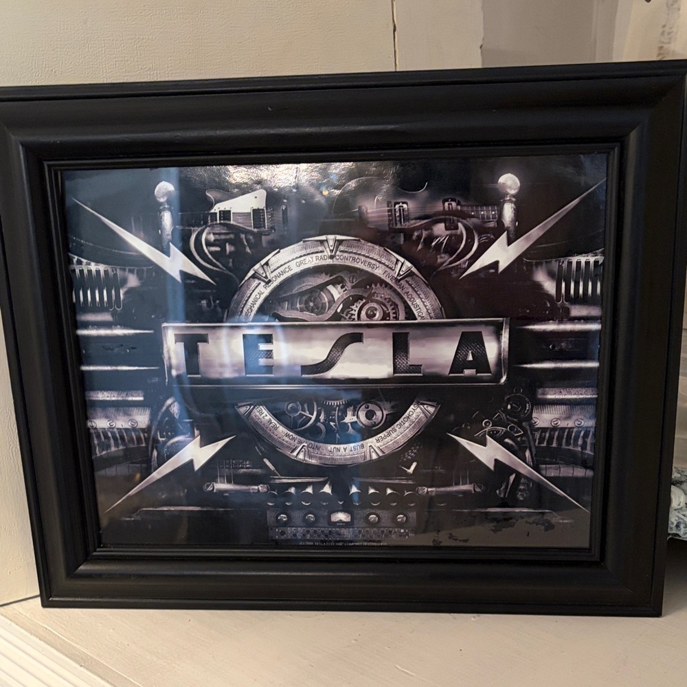 Tesla The Band Art with Black Wood Frame